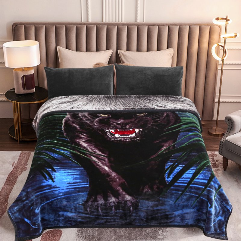 Black Panther Lion Fleece Blanket - Full/Queen Size Microfiber Plush Bed Cover - 5LB, 75x87, Reversible Pattern