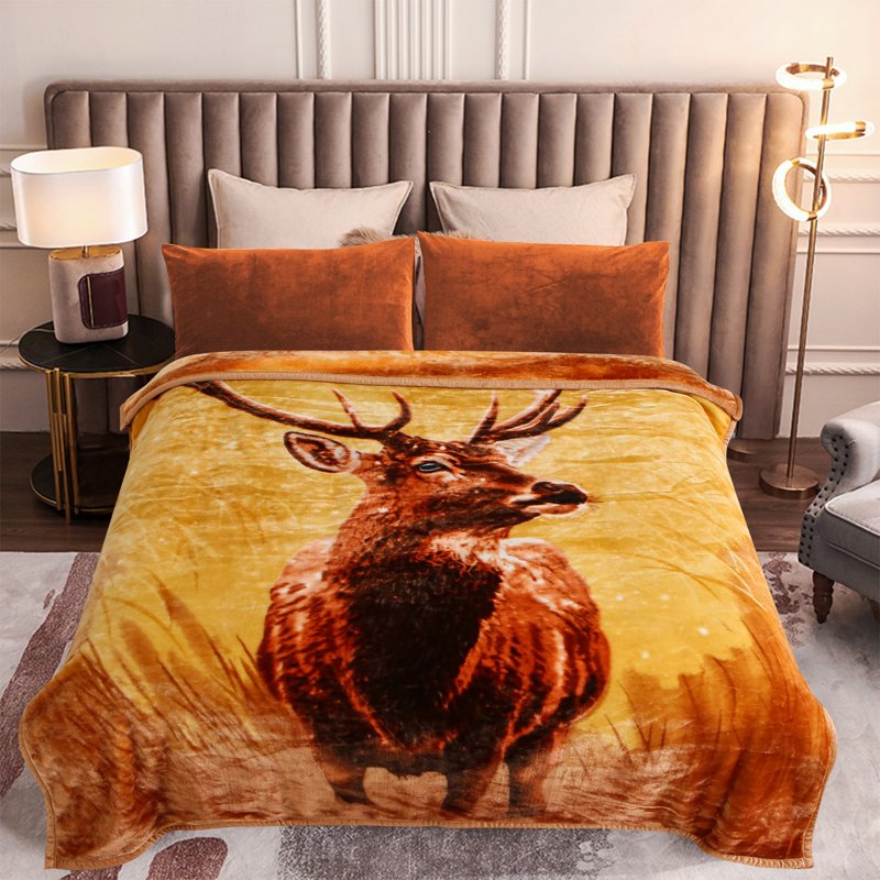 King Size Fleece Blanket for Bed with Deer & Elephant Patterns - Soft Microfiber Plush, 83x91 Inches, 5.7LB - A & B Variations