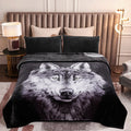 King Size Fleece Blanket A&B Pattern - Black Moon Wolf / Wolf - Cozy Microfiber Bed Throw