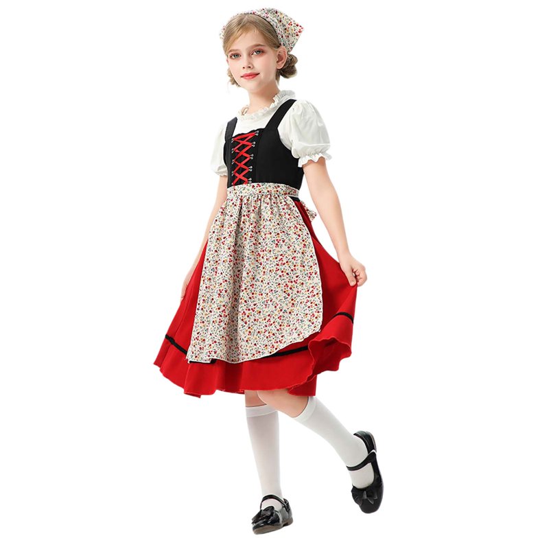 Girls Farmhouse Style Dress Set with Variation Relaxed Fit 7-8Y Red - Toddler Kids Outfits