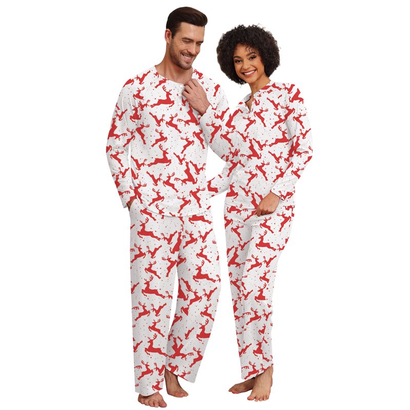 Christmas Couple Pajama Set Men S Red Elk Holiday Sleepwear Matching PJs