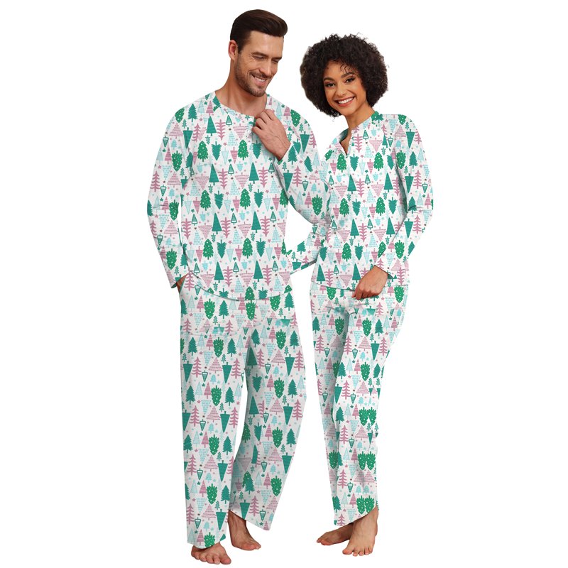 Christmas Pajama Sets for Couples - White Tree XL Holiday Sleepwear