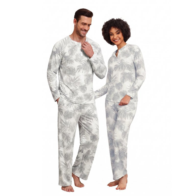 Couple Pajama Sets XL Monstera Pattern Soft Sleepwear for Women Men - Holiday Matching PJs