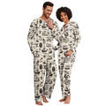 Beige Pirate Map Couple Pajama Set - Women L, Soft Sleepwear with Pockets