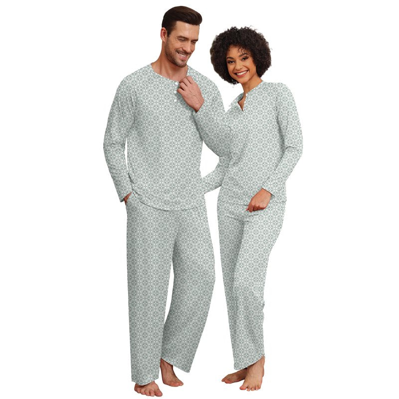 Matching Couple Pajama Sets - Soft Winter Sleepwear with Pockets - Gray Geometry Petal, Men S