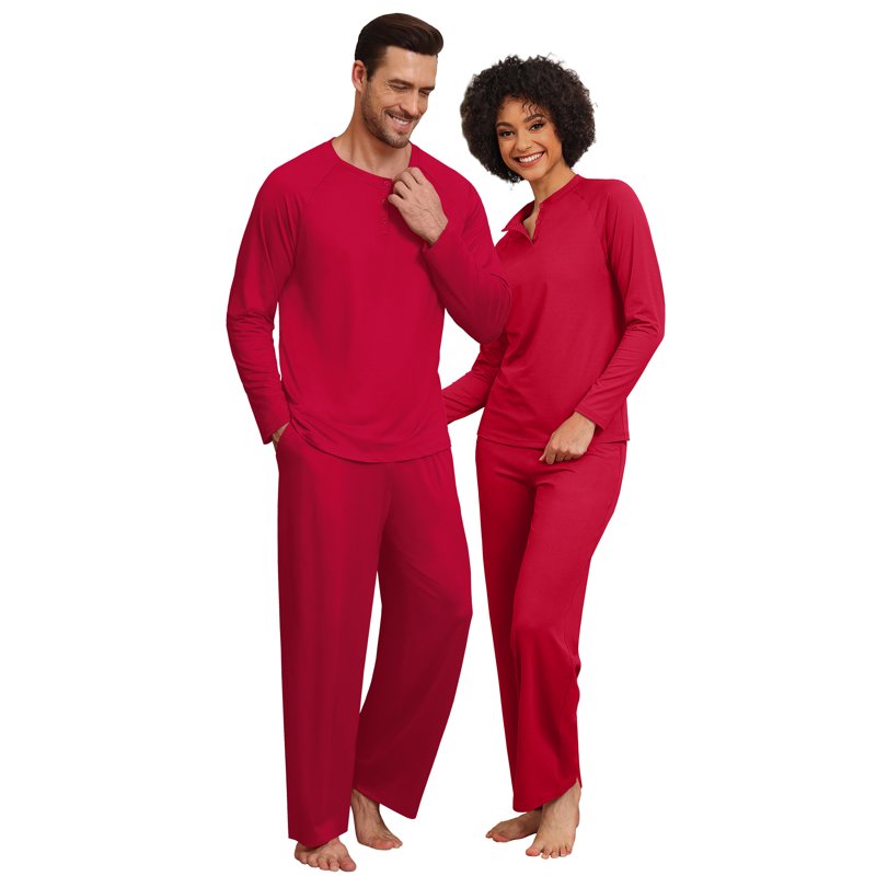 Men's XL Red Couple Pajama Set - Soft Matching Sleepwear with Pockets