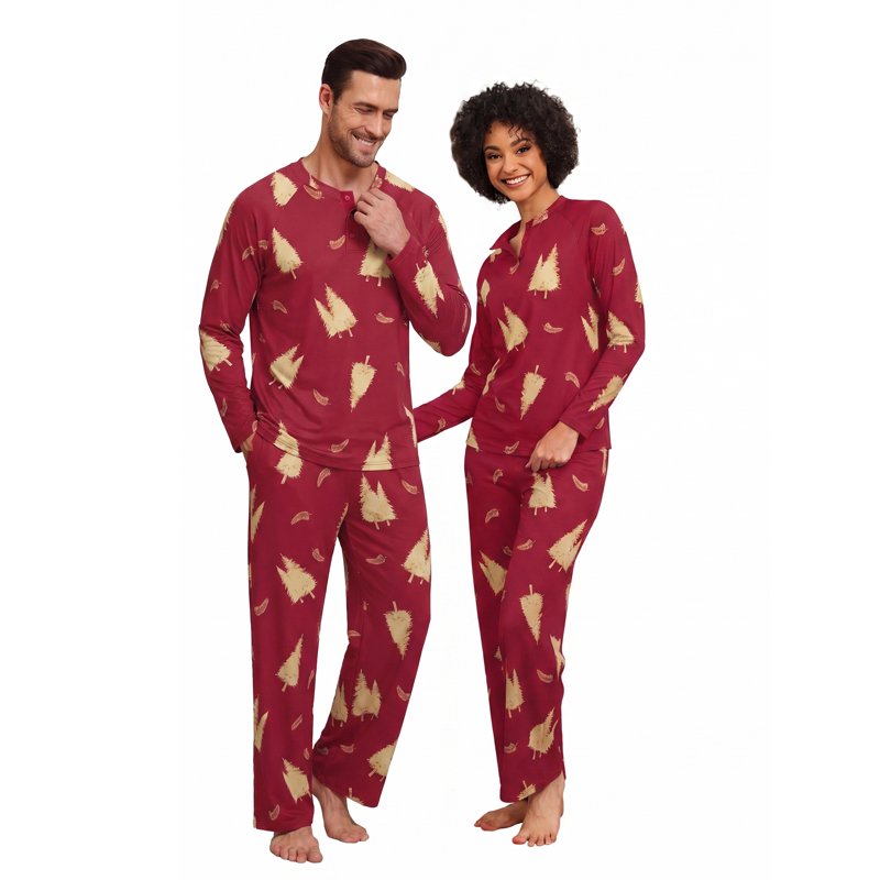 Christmas Red Pajama Set for Couples Women Men Soft Sleepwear with Pockets - L