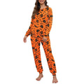 Halloween Womens Pajama Set Long Sleeve Sleepwear Lounge Sets with Pockets - Yellow Pumpkin Witch, L
