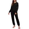 MINTREUS Womens Pajama Set Black Medium Long Sleeve Lounge Sleepwear with Pockets