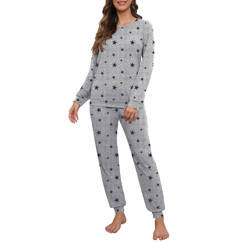 MINTREUS Women's Long Sleeve Pajama Set with Pockets - Black Star Gray, M