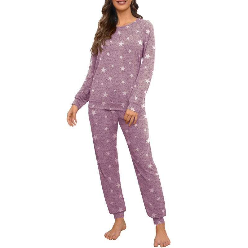 MINTREUS Women's Pajama Set Long Sleeve Sleepwear with Pockets - White Star Purple M
