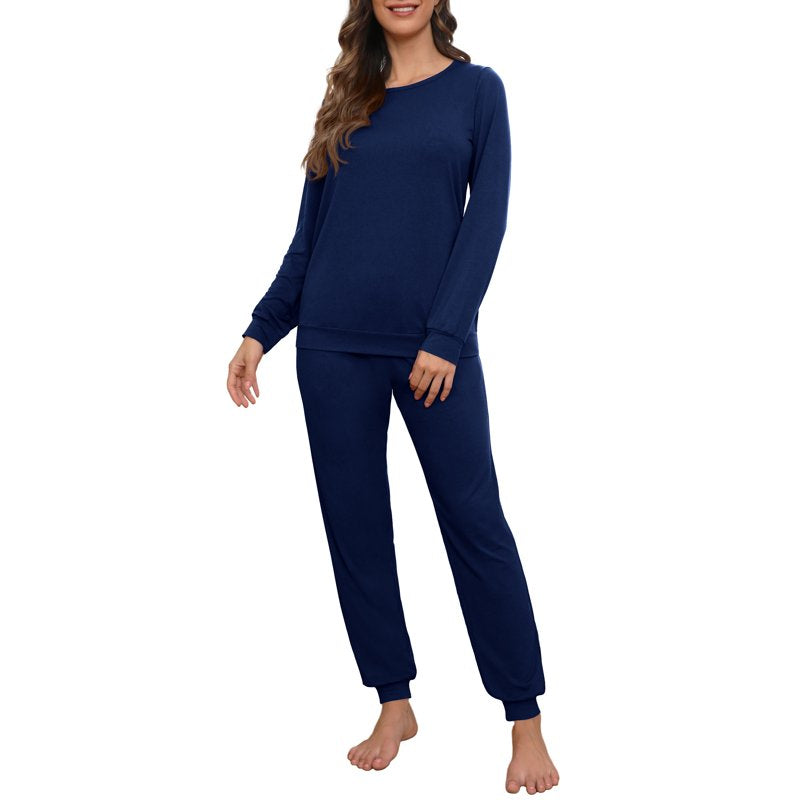 Women's Pajama Set Long Sleeve Sleepwear Lounge Sets with Pockets - Navy Blue S