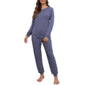 MINTREUS Women's Pajama Set Long Sleeve Sleepwear with Pockets - Navy Blue M