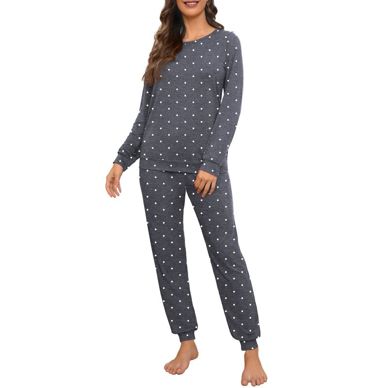 MINTREUS Women's Pajama Set Long Sleeve Sleepwear Lounge Sets with Pockets - 18-Dot Grey, Large