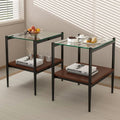 2 Pack Rectangular End Tables - Tempered Glass Top Accent Tables