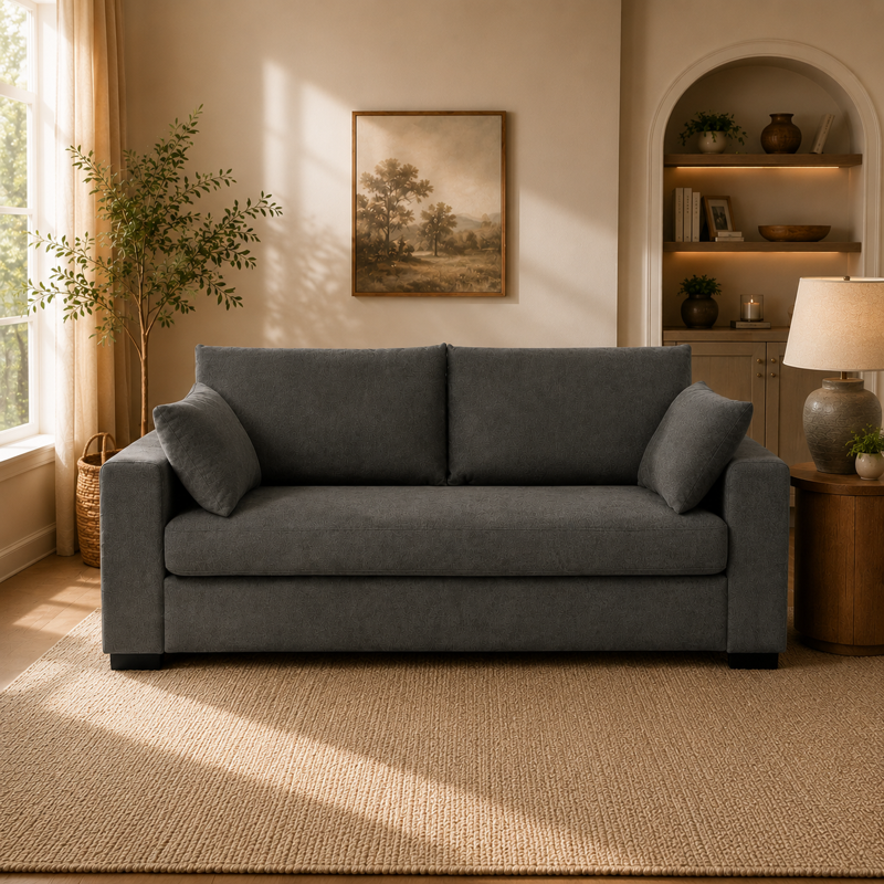 79" Loveseat Couch - Comfy Upholstered Sofa with Pillows, Gray