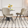 Upholstered Dining Chairs Set of 2 - Beige with Metal Legs