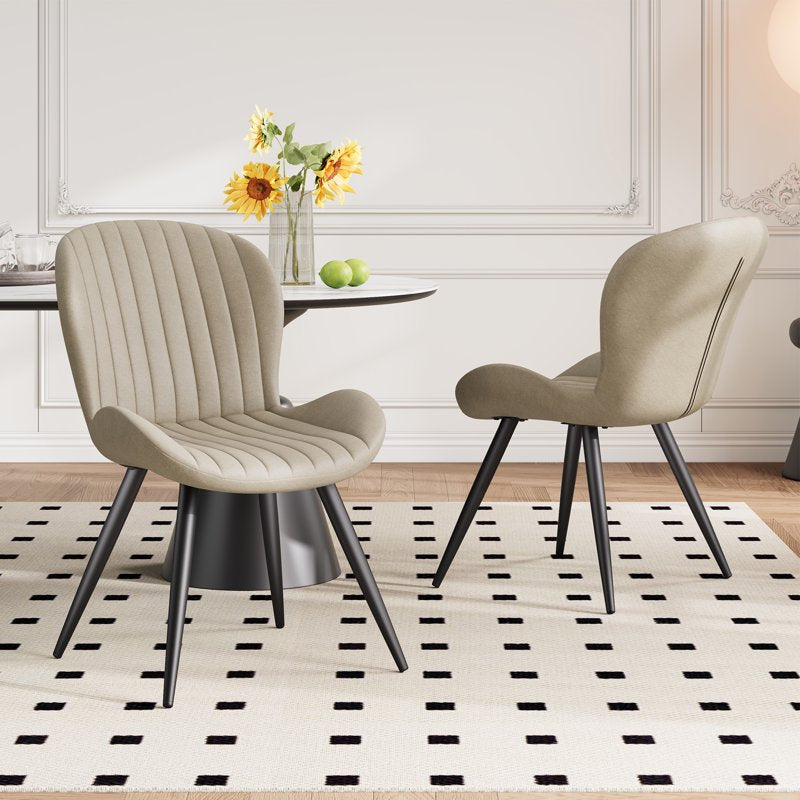 Upholstered Dining Chairs Set of 2 - Beige with Metal Legs