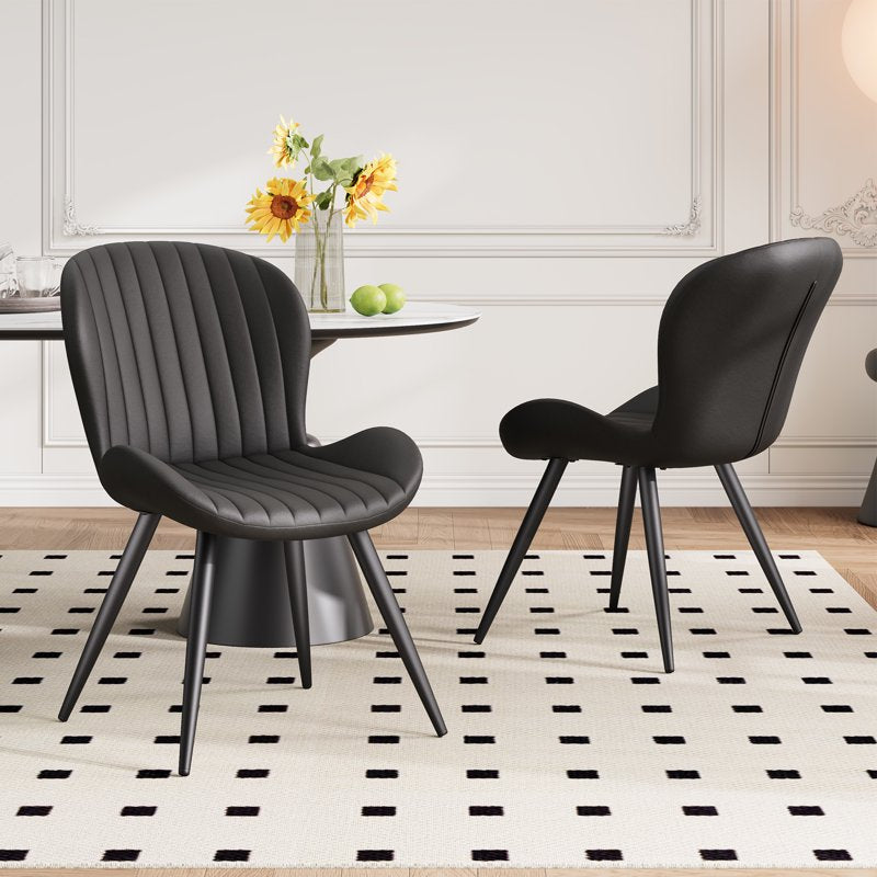 Upholstered Dining Chairs Set of 2 with Metal Legs - Black