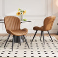 Upholstered Dining Chairs Set of 2 - Brown with Backrest & Metal Legs
