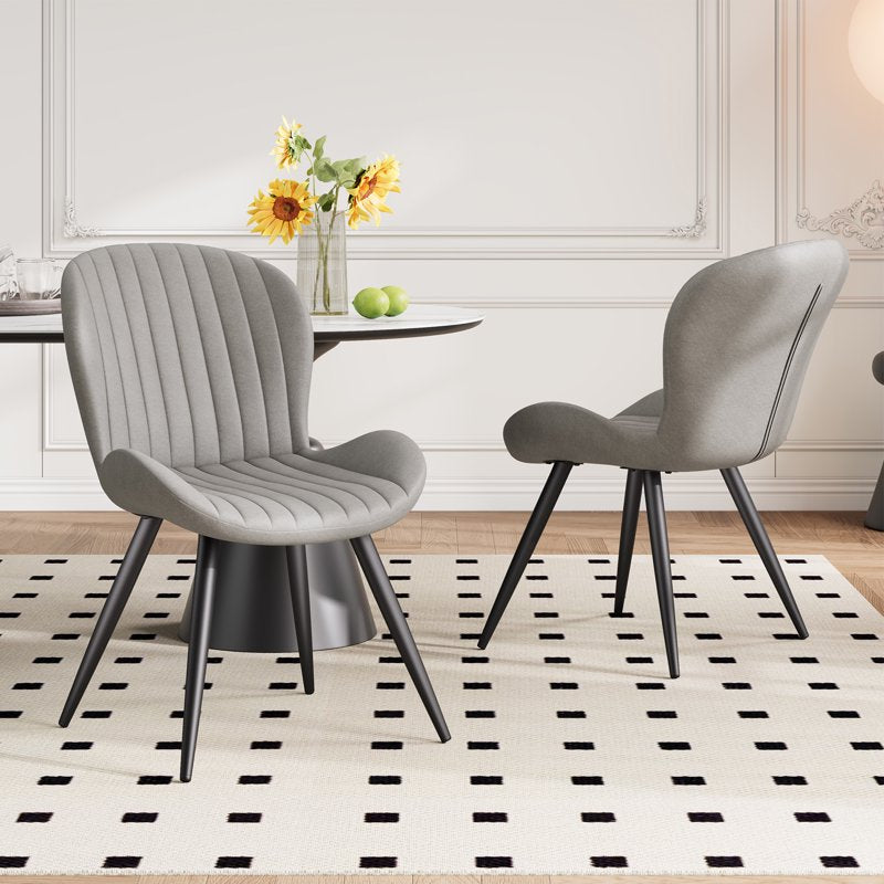 Upholstered Dining Chairs Set of 2 - Gray with Metal Legs