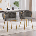 Velvet Dining Chairs Set of 2 - Gray with Metal Legs