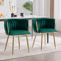 Velvet Dining Chairs Set of 2 - Green Upholstered with Metal Legs