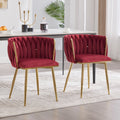 Velvet Dining Chairs Set of 2 - Wine Red with Metal Legs