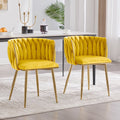 Velvet Dining Chairs Set of 2 - Yellow with Metal Legs