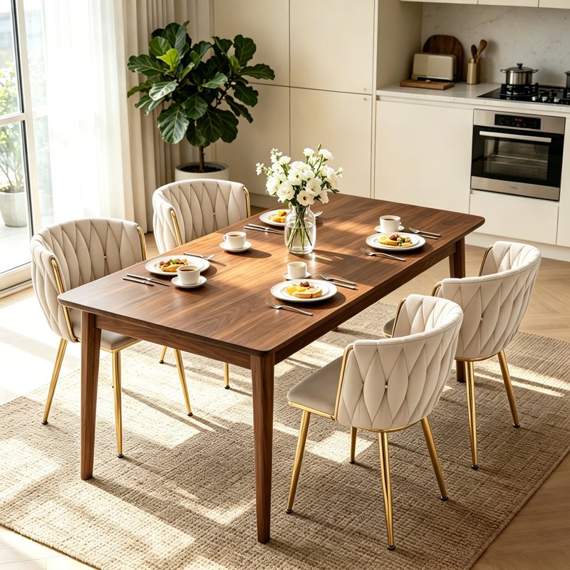 Velvet Dining Chairs Set of 4 with Metal Legs - Beige