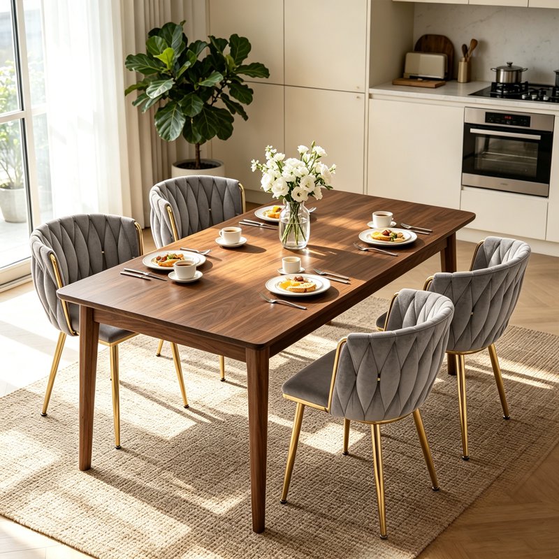 Velvet Dining Chairs Set of 4 - Gray with Metal Legs