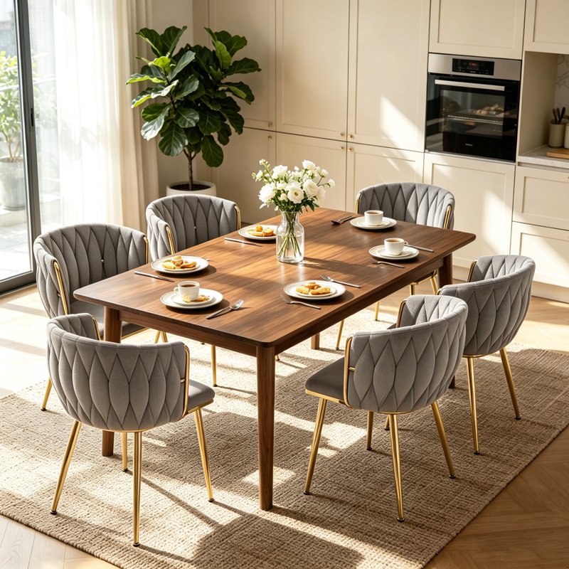 Velvet Dining Chairs Set of 6 with Metal Legs - Gray