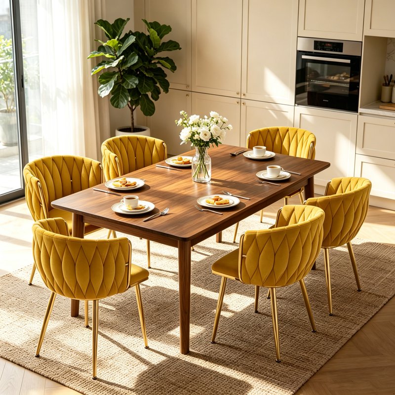 Velvet Dining Chairs Set of 6 with Metal Legs - Yellow