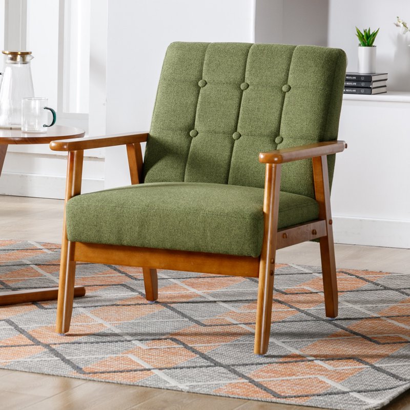 Mid-Century Modern Linen Upholstered Accent Chair - Multiple Colors