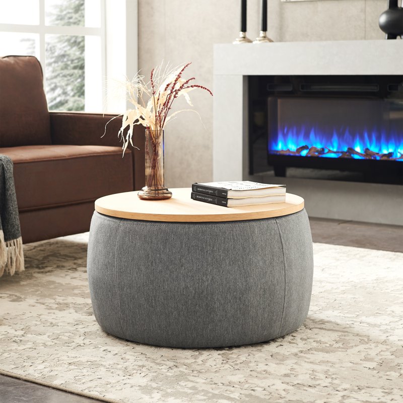 Round Storage Ottoman - Versatile Foot Rest & Side Table