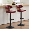 Swivel Bar Stools Set of 2 - Wooden Kitchen Chairs with Back, Wine Red