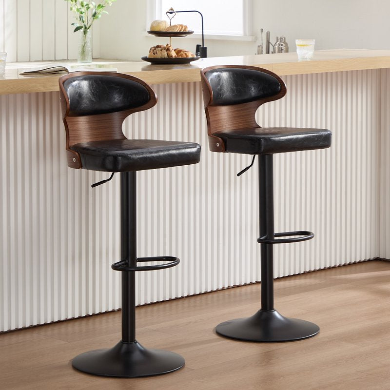 Swivel Bar Stools Set of 2 - Wooden Counter Height Chairs - Black