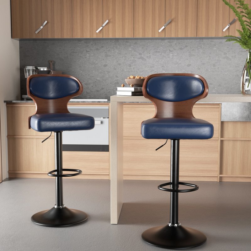 Swivel Bar Stools Set of 2 - Blue Wooden Kitchen Chairs