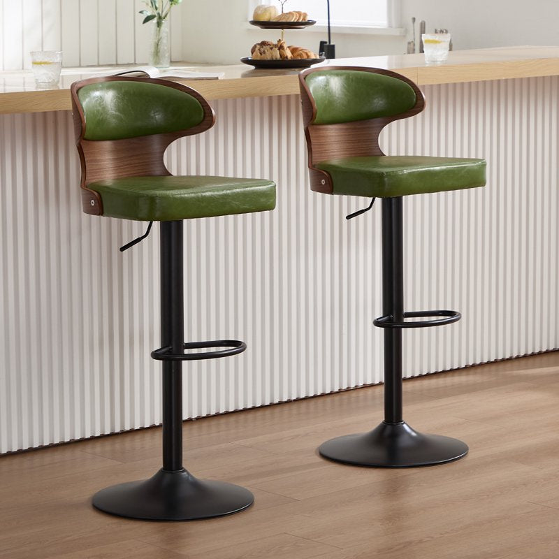 Swivel Bar Stools Set of 2 - Wooden Kitchen Chairs with Back - Green
