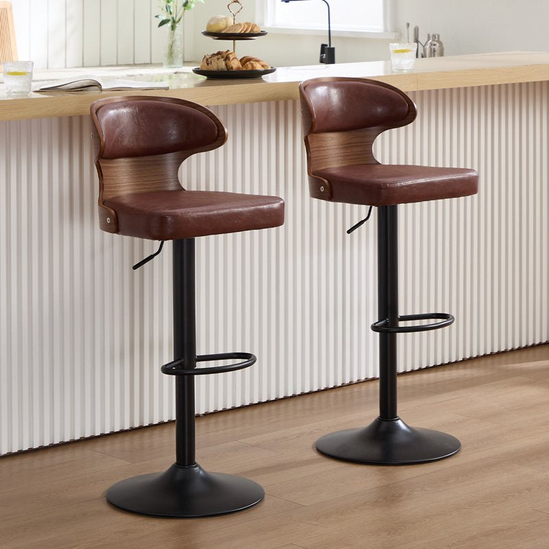 Swivel Bar Stools Set of 2 - Wooden Kitchen Chairs with Back, Brown