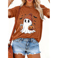 Brown Halloween Ghost Book Lover Graphic T-Shirt for Women - Size L