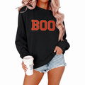 Black XXL Halloween Sweatshirt for Women Boo Embroidered Spooky Season Pullover