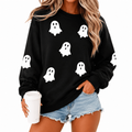 Halloween Ghost Graphic Sweatshirt Women Black XXL Spooky Fall Top