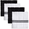 Cotton Dishcloths - 4 Pack, 12x12 Inches, Black Stripes