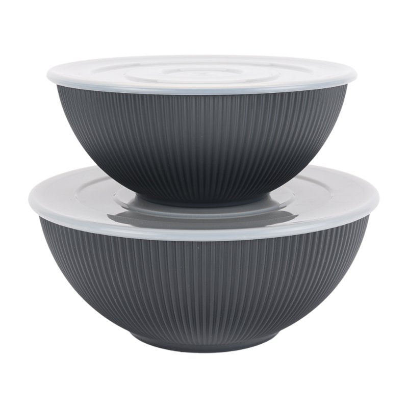 Eco-Friendly Ribbed Serve Bowl Set - Black, 4-Piece
