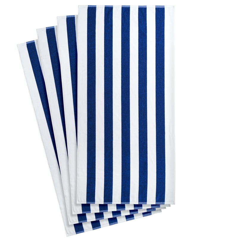 Mainstays Cabana Stripe Beach Towels 4-Pack - Blue, 58x28 Inches