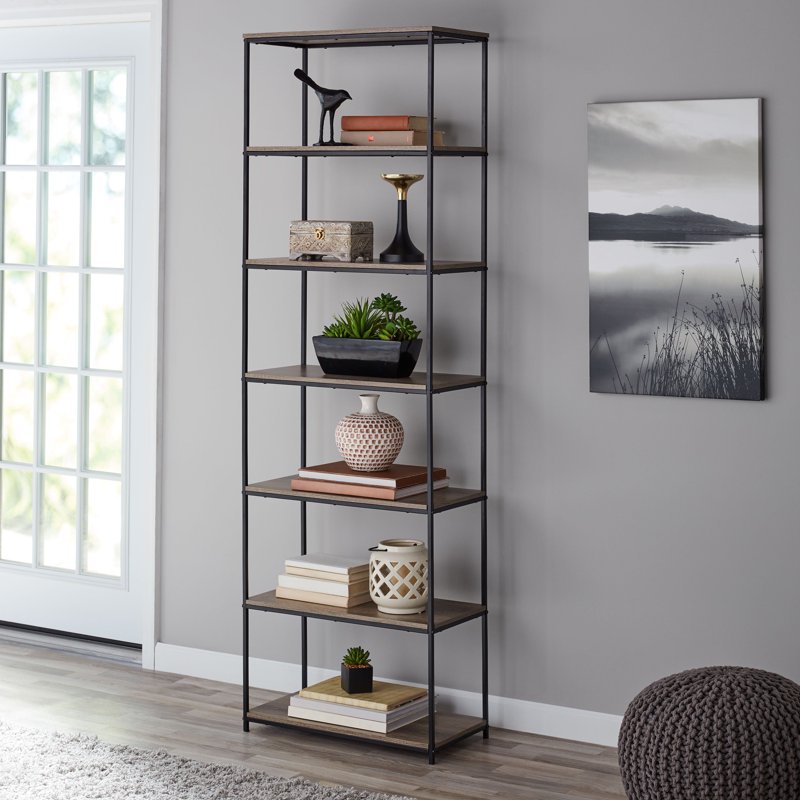 6-Shelf Metal Frame Bookcase - Open Storage for Home & Office