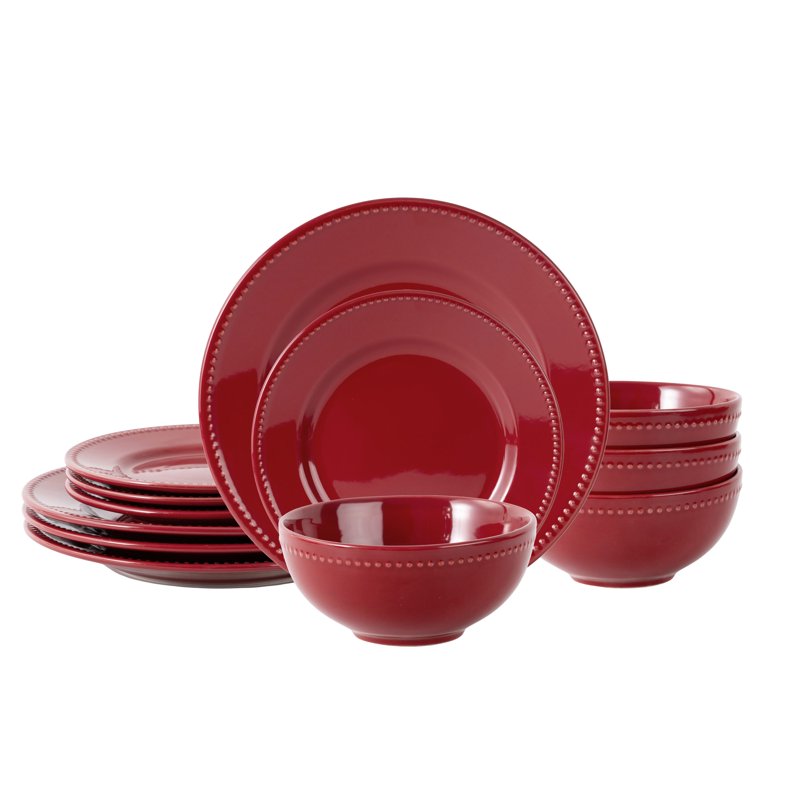 12-Piece Stoneware Dinnerware Set - Red
