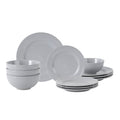 12-Piece Stoneware Dinnerware Set - Round, Gray, Ribbed