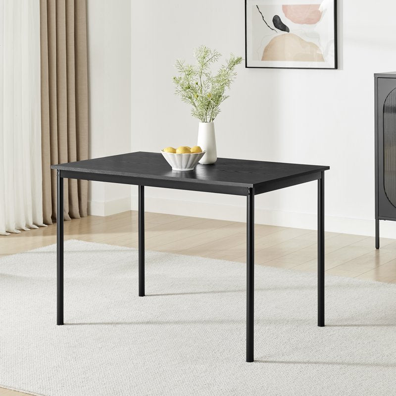 Compact Black Rectangular Dining Table for 4 - Steel Base